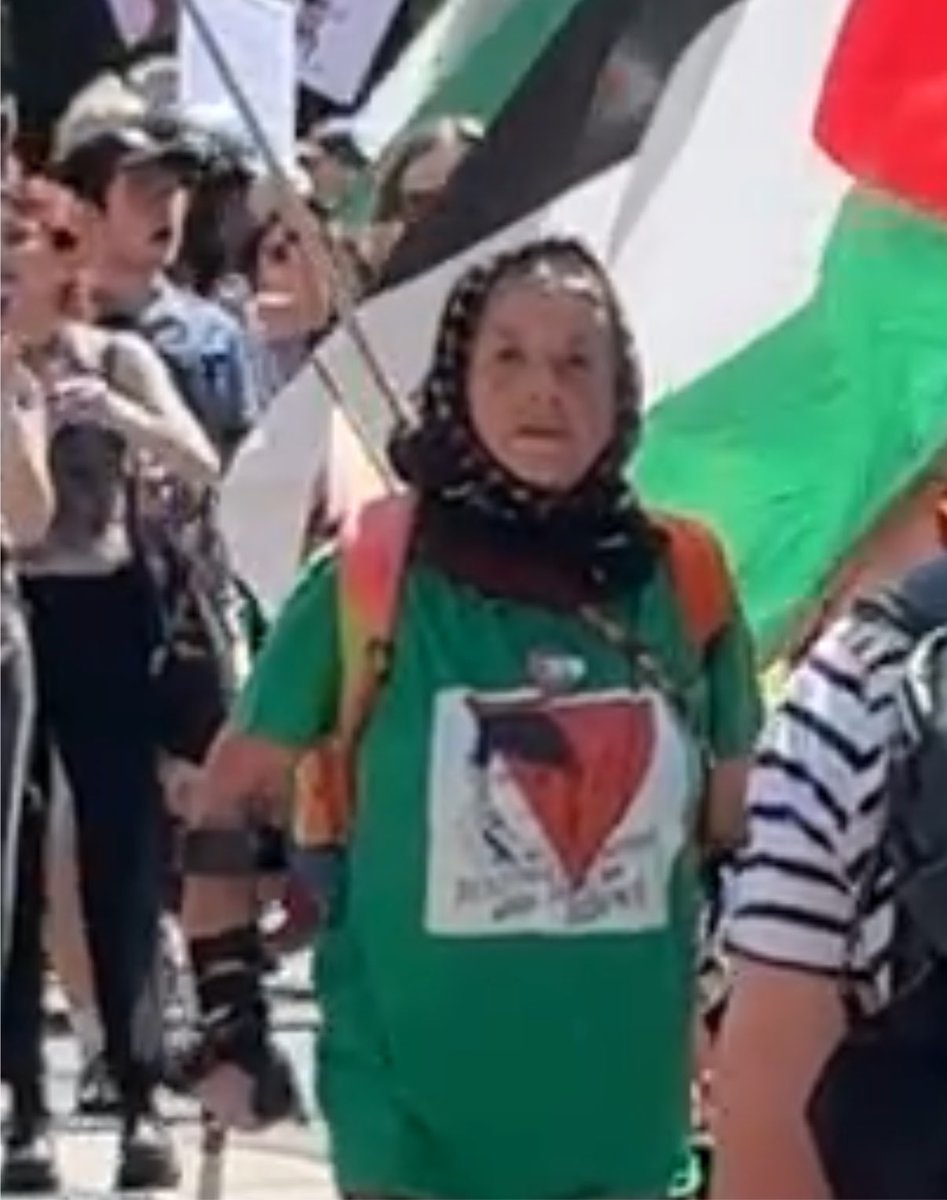 Van gelijke rechten voor de LHBT'ers naar Trees Lammers die trots rondloopt met een shirt en vlag van PFLP-vliegtuigkaper Leila Khaled. ✈️🇵🇸 De Pally-brigade heeft gisteren Pride Amsterdam definitief overgenomen. Wat heeft het verheerlijken van een gewapende kaper nog met Pride te maken? Of staat de H in LHBTIQ+ soms voor Hamas? #PrideWalk #Amsterdam