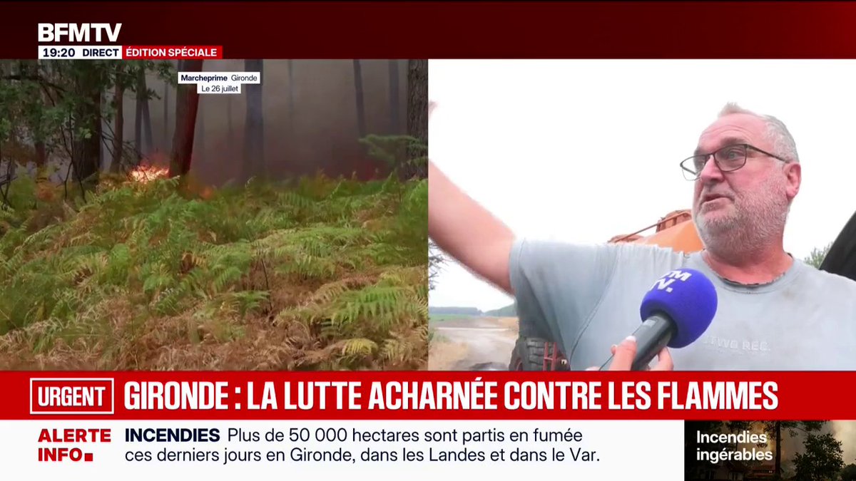 Incendie en Gironde: l'aide des agriculteurs aux sapeurs-pompiers se poursuit