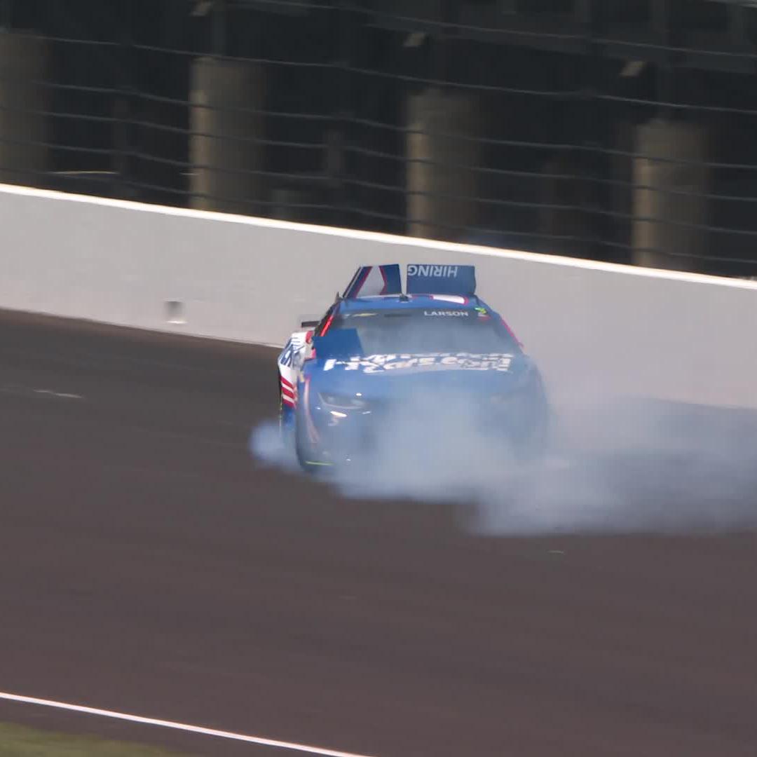 There's trouble in Turn 3! Kyle Larson spins and gets into the wall.