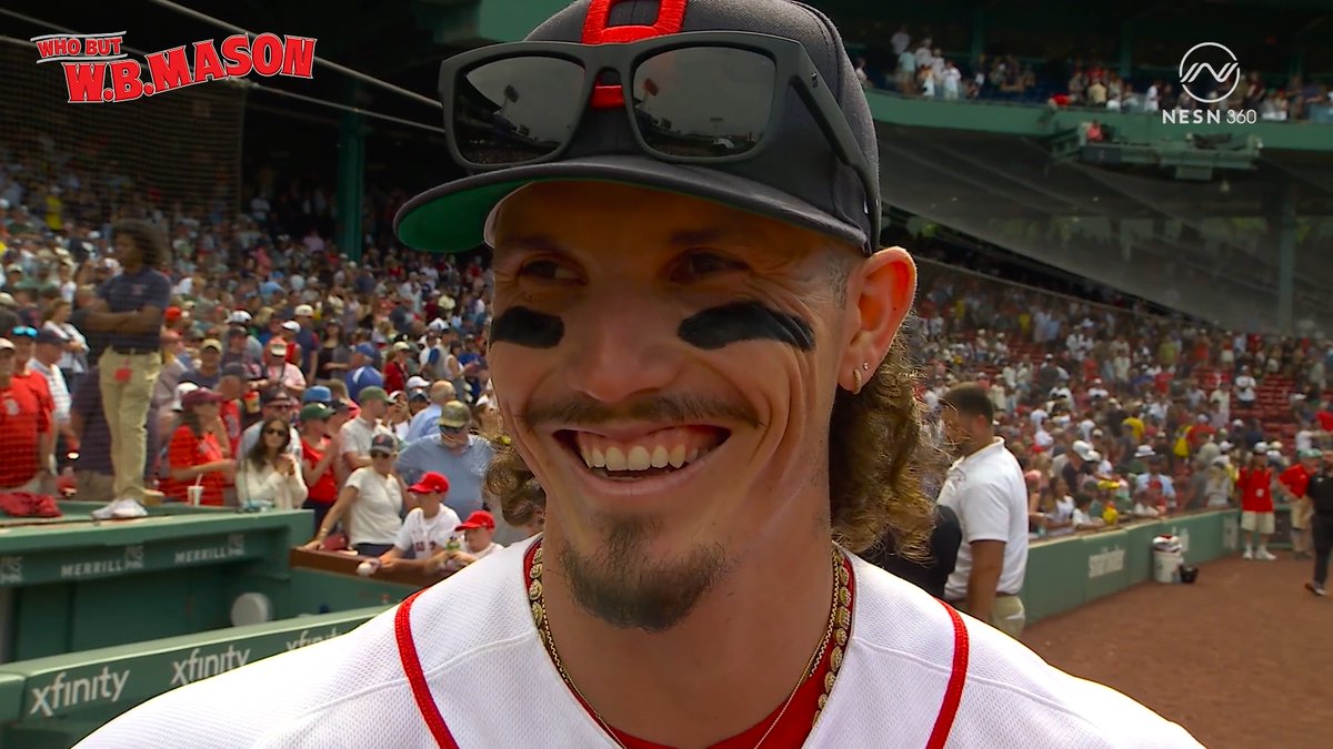 "We're playing good at home and we've got the fans behind us. It's always been talked about, the fans are a weapon here, and I'm glad that we're winning and playing good for them." 😌❤️ Jahmai Webster spoke to Jarren Duran after ANOTHER #RedSox win ⬇️ 🎙️ Presented by W.B. Mason Co.