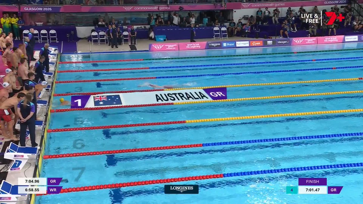 When Australia started their final leg of the men's 4x200 freestyle relay, they trailed England by more than a second. Enter: Kai Taylor 😍
