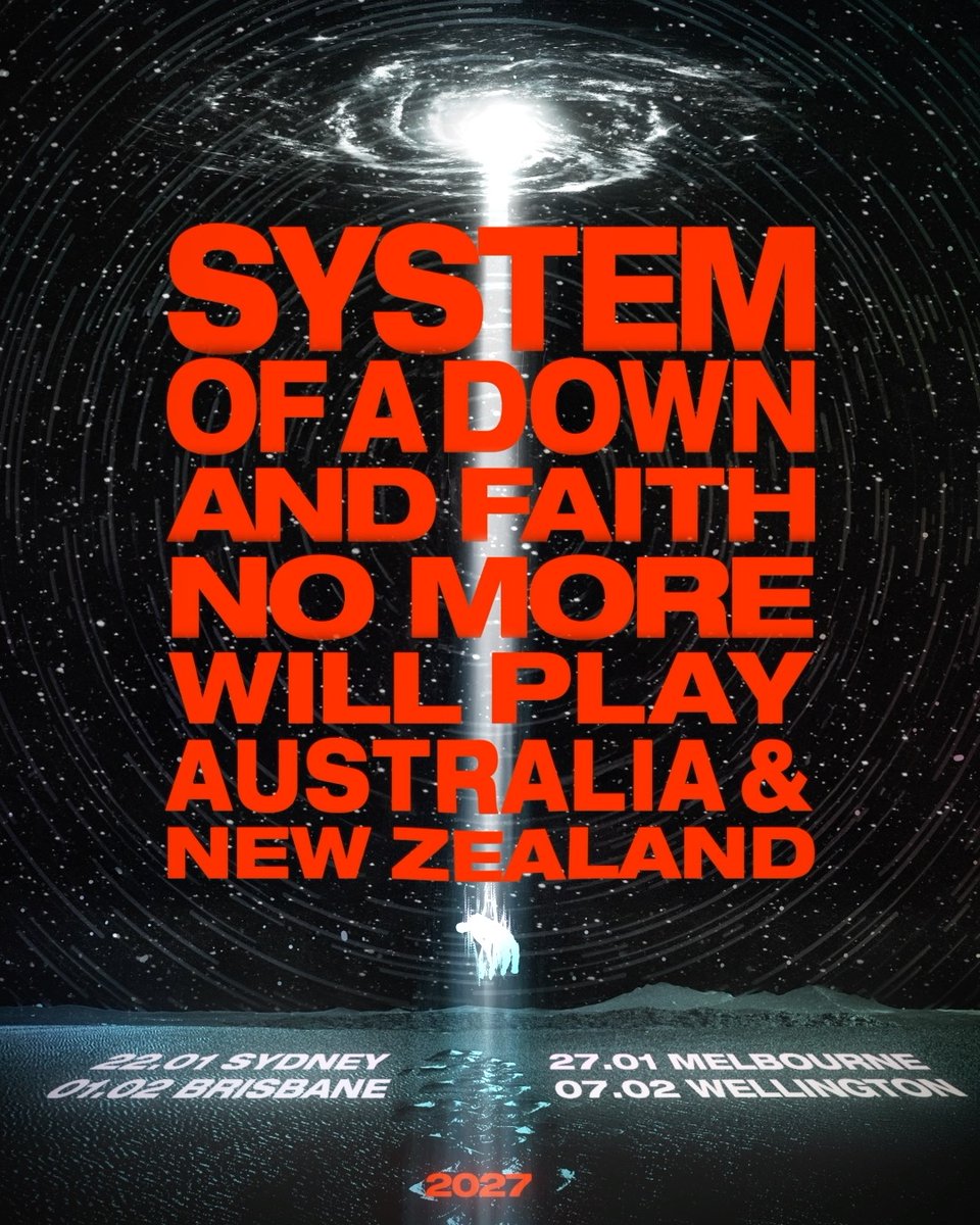 AU | NZ 2027 🛸 with Faith No More 22.01.27 | SYDNEY | ACCOR STADIUM 27.01.27 | MELBOURNE | MARVEL STADIUM 01.02.27 | BRISBANE | SUNCORP STADIUM 07.02.27 | WELLINGTON | HNRY STADIUM Sign-up at for first access to tickets. Pre-sale begins in each city on Tuesday: Sydney | 28 July @ 9AM Melbourne | 28 July @ 10AM Brisbane | 28 July @ 11AM Wellington | 28 July @ 10AM General on sale is Friday, 31 July.