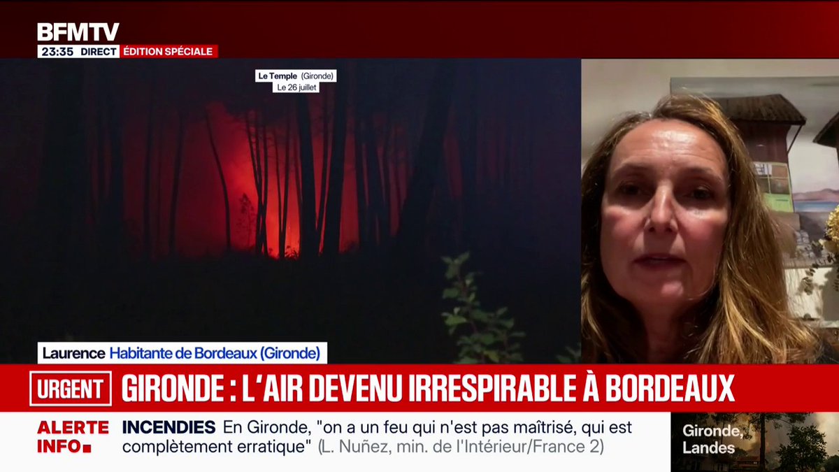 Incendie en Gironde: "Il y a beaucoup de fumée dans l'air, beaucoup de particules", observe Laurence, habitante de Bordeaux