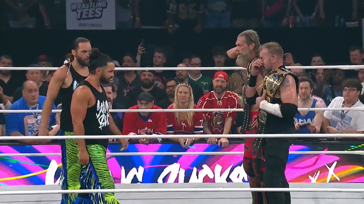 The stage is set for #AEWAllInLondon! The Matt & Nick Jackson stand across from #AEW World Tag Team Champions Adam Copeland and Jay 'Christian' Reso as their title match is made official! Watch #AEWRedemption LIVE on HBO Max