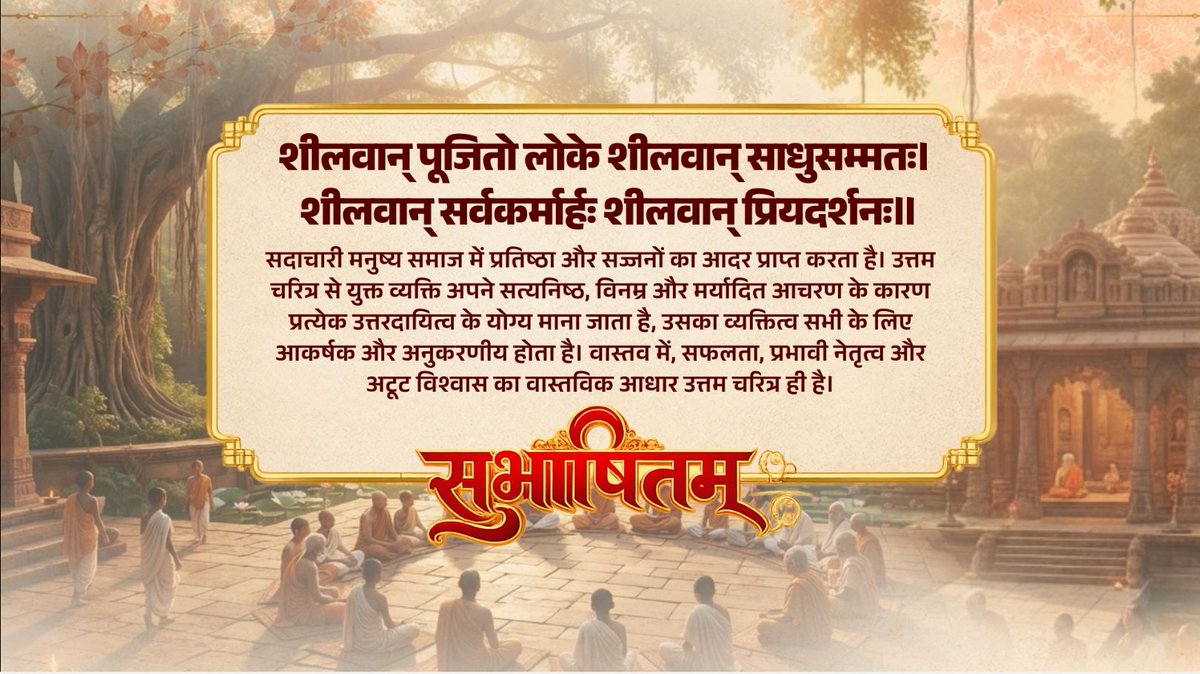 शीलवान् पूजितो लोके शीलवान् साधुसम्मतः। शीलवान् सर्वकर्मार्हः शीलवान् प्रियदर्शनः॥