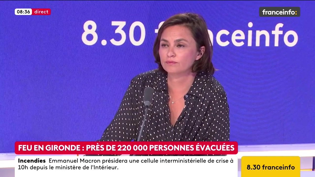 🔴 Incendies en Gironde ➡️ "L’évacuation de Bordeaux n’est pas à l’ordre du jour", assure Maud Brégeon, porte-parole du gouvernement et ministre déléguée à l’Énergie Suivez le live ⤵