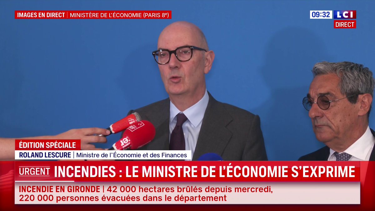 🔴 Incendies : "Délai au minimum jusqu'au 31 août" pour déclarer les sinistres auprès des assurances, annonce Roland Lescure, ministre de l'Économie