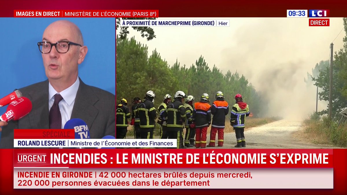 🔴 Incendies : "L'ensemble des assureurs français s'est engagé à ce que toutes celles et ceux qui sont déplacés, puissent voir leurs frais de relogements remboursés suivant les termes de leur contrat", annonce Roland Lescure, ministre de l'Économie