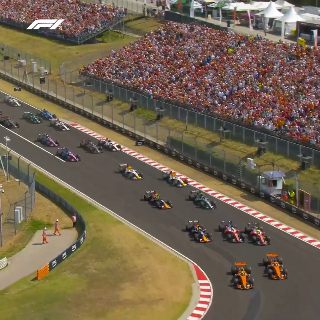 A bird's-eye view of the race start from the helicopter 🚁🎥 #F1 #HungarianGP