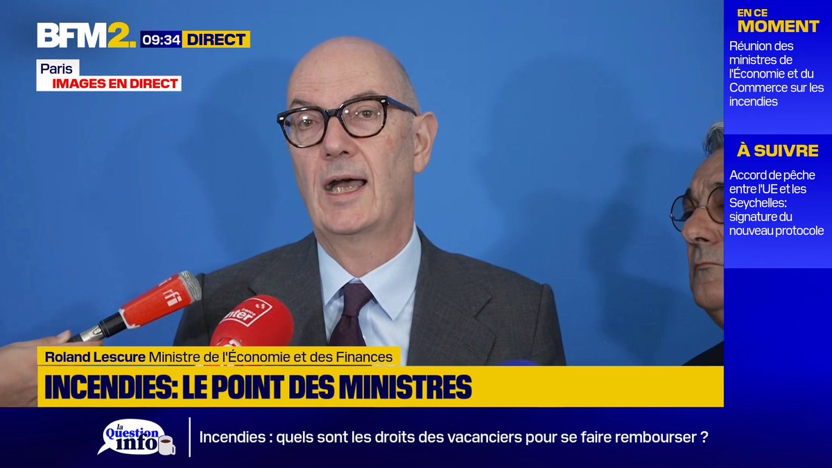 🔥 FEUX DE FORÊT : Le délai de déclaration des sinistres est prolongé jusqu'au 31 août. Les assureurs prendront en charge les frais de relogement des personnes évacuées en Gironde, dans les Landes et le Var, annonce le ministre de l'Economie.