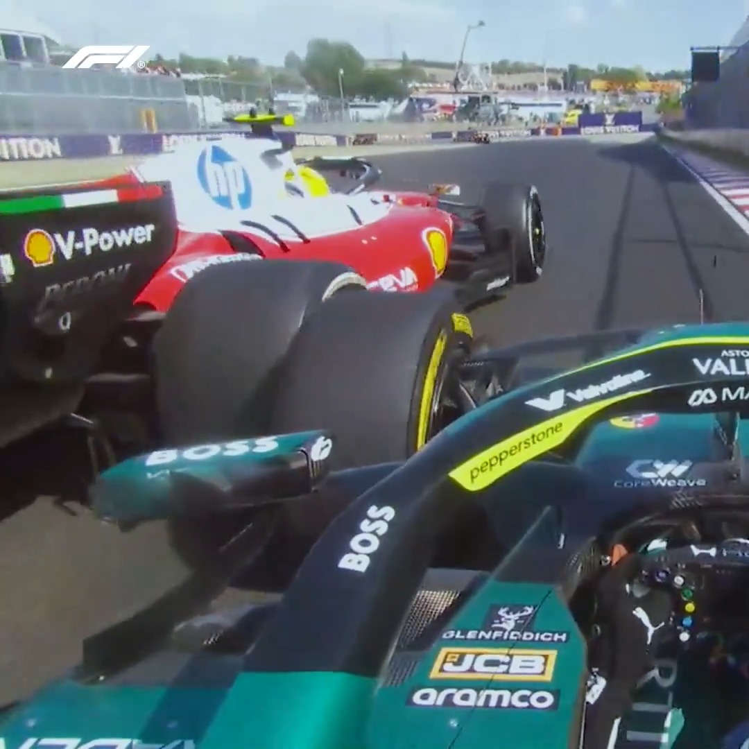 A close one! 😱 Fernando Alonso and Lewis Hamilton had slight contact as the Ferrari driver made his way through the field in Hungary 👀💨 #F1 #HungarianGP