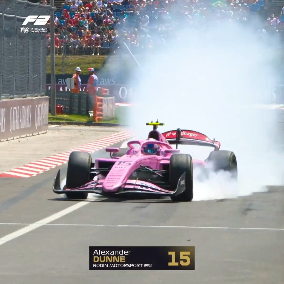 Engineer: "Ok Alex, pit this lap. We'll change tyres" Alex: "Copy. If we don't need them anymore, then watch this!" We imagine this was what the radio messages were like anyway... 🤷♂️ #F2 #HungarianGP