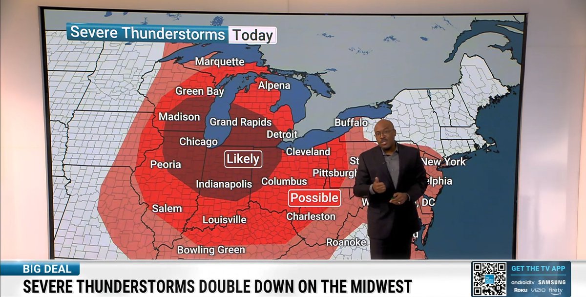 Severe storms are in the forecast for the western Great Lakes and Upper Midwest today, with damaging winds likely across the region. Meteorologist Alex Wallace has more details: