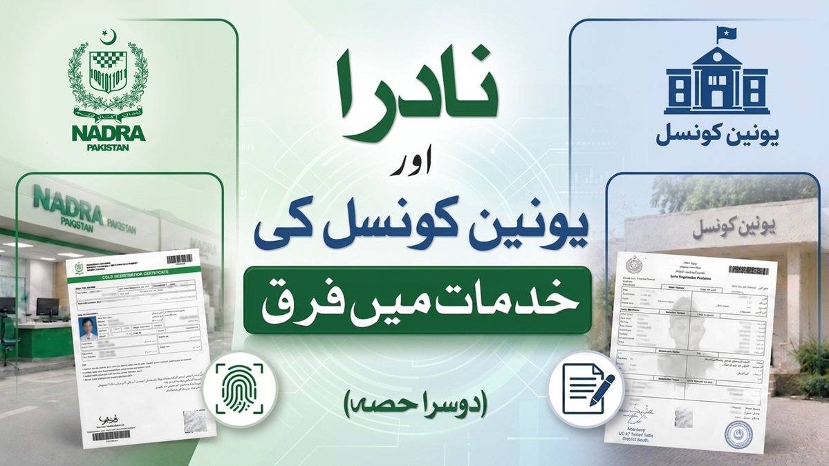نادرا اور یونین کونسل کی ذمہ داریوں میں فرق | دوسرا حصہ پیدائش، وفات، شادی اورطلاق کے اندراج کیلئے نادرا اور یونین کونسل کی ذمہ داریوں کے درمیان فرق کو اس ویڈیو سیریز میں وضاحت کے ساتھ بیان کیا گیا ہے تاکہ شہری درست معلومات کی بنیاد پر اپنا اندراج کرا سکیں
