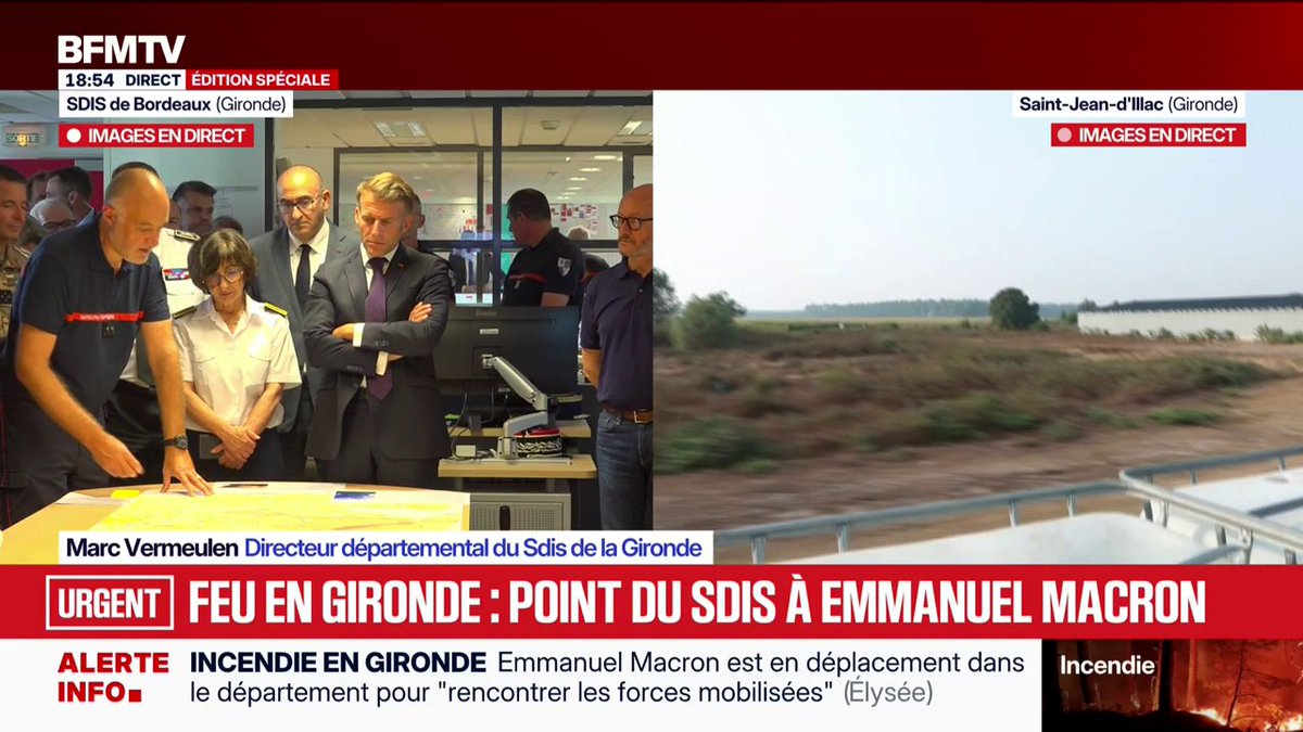Incendies en Gironde: "On ne lâche rien", assure Emmanuel Macron aux pompiers