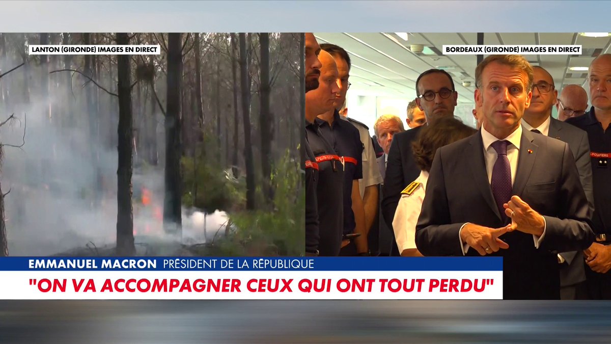 Emmanuel Macron est en déplacement en Gironde pour faire le point sur les incendies : «On reste unis et on se bat pour remporter la bataille», dans #HDPros2Ete Toute l'info est à retrouver sur