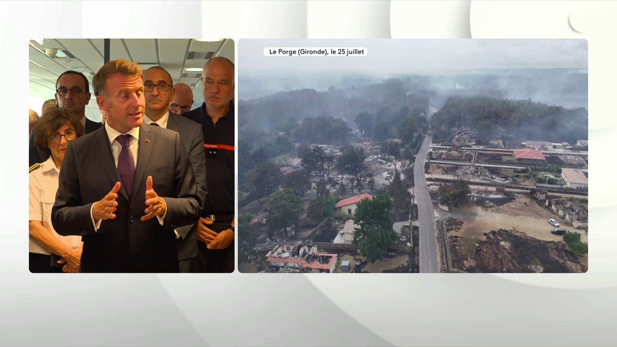 🔴 🗣️ Incendies en Gironde : "On va d'ores et déjà lancer les travaux pour accompagner les familles, les communes, l'ensemble de ceux qui ont tout perdu, pour permettre des relogements", assure Emmanuel Macron. Il précise que plus de 200 habitations ont brûlé. #canal16