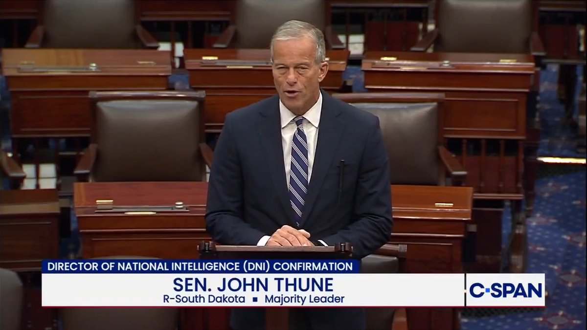 .Leader John Thune on Jay Clayton's nomination for Director of National Intelligence: "Amid a heightened threat environment, having a proven leader in this role is especially important. Jay Clayton fits this mold."