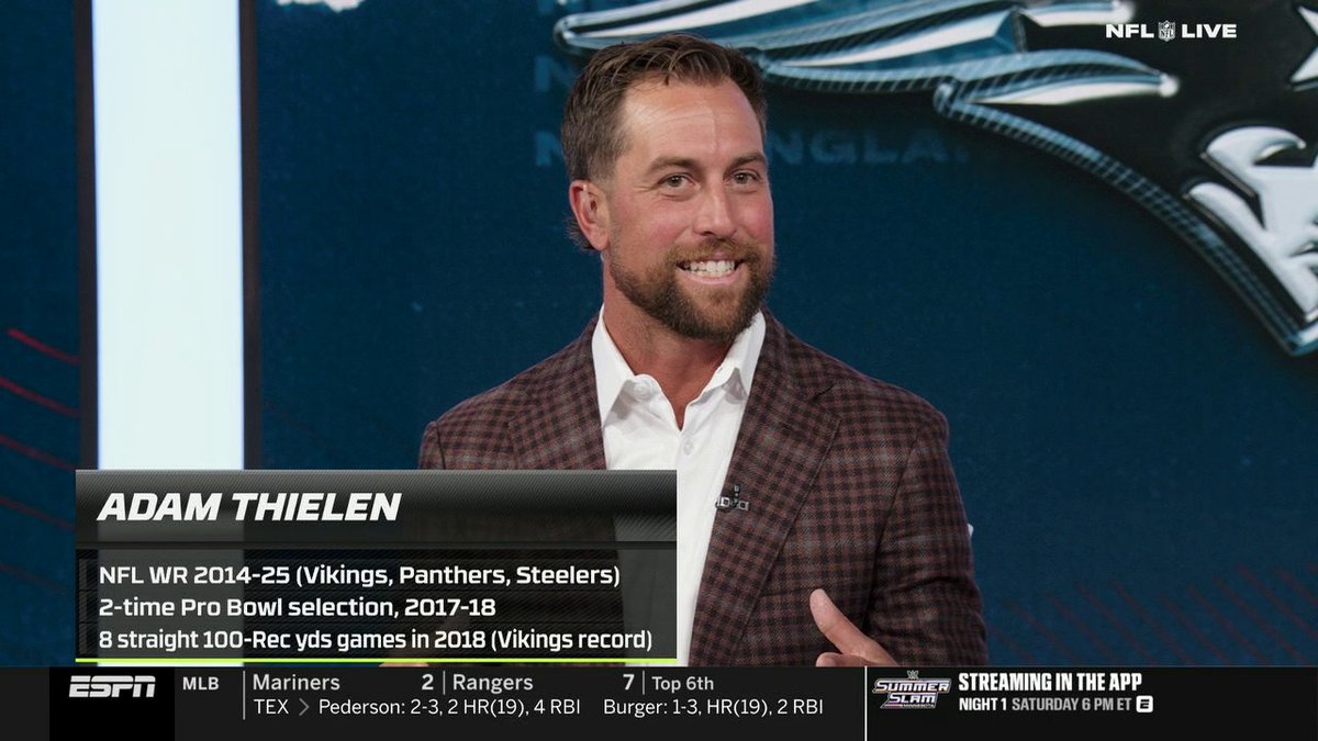 "When [A.J. Brown is] on the field there's attention. ... So now it opens it up, it opens up for Drake Maye. He can see other guys." —Adam Thielen on what the addition of A.J. Brown means for the Patriots 🏈