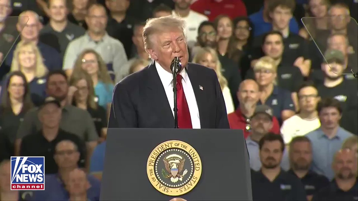 WATCH: President Trump jokes about the packed crowd and hot temperatures inside a manufacturing facility in Michigan, saying that giving speeches in the heat helps him stay in shape. "It is a little warm up here, but I love that because every time I make a speech, I lose weight. It's wonderful. It's a wonderful way to lose weight."