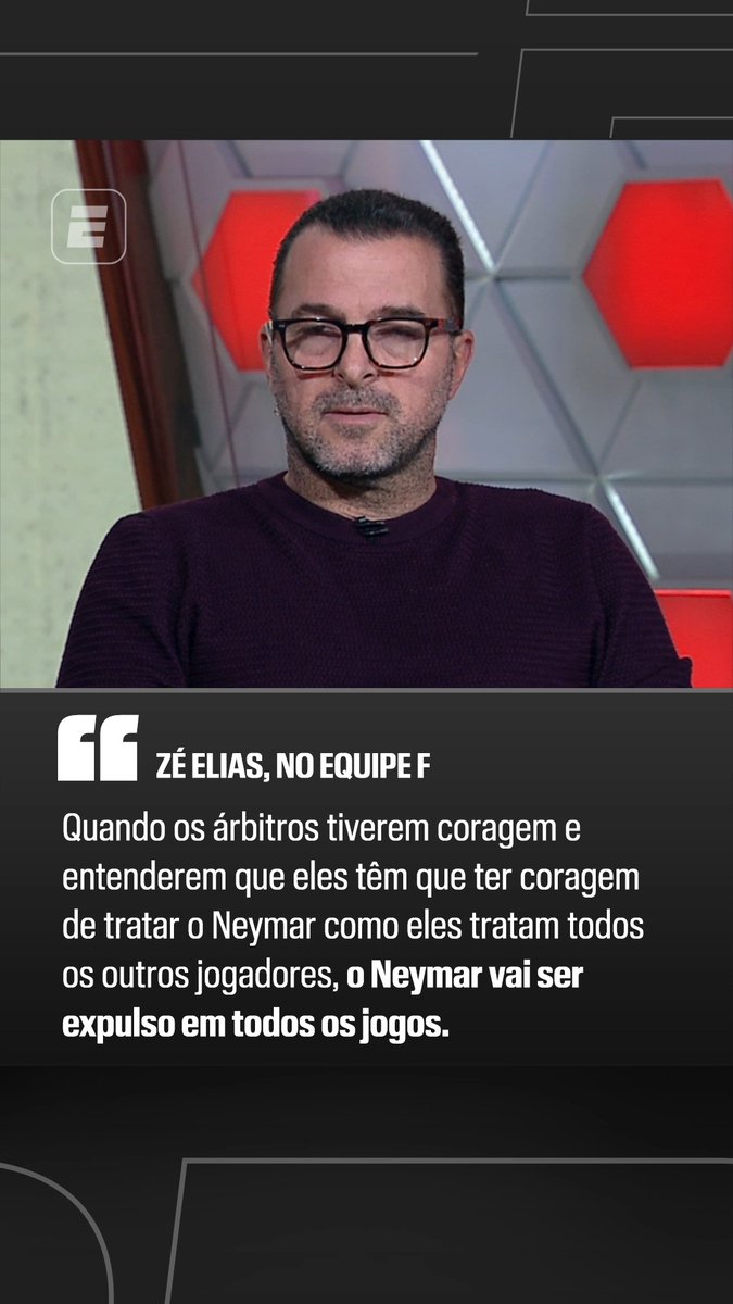 No Equipe F, Zé Elias disse que, se os árbitros tivessem coragem, Neymar seria expulso em todos os jogos. O comentarista ainda opinou que todos têm medo do camisa 10 do Santos nesse sentido. #FutebolNaESPN #Santos #Neymar