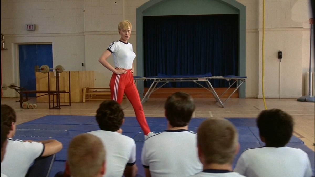 Leslie Easterbrook in Police Academy (1984). Gotta love this classic scene where Sgt. Callahan trains new recruits.