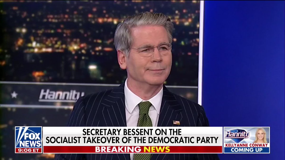 "These people are nuts." Treasury Treasury Secretary Scott Bessent warns that Democratic socialist candidates are reshaping the Democratic Party, arguing, "This is now the center of the party." "You know who was onto this? ... President Trump." Sean Hannity 🇺🇸
