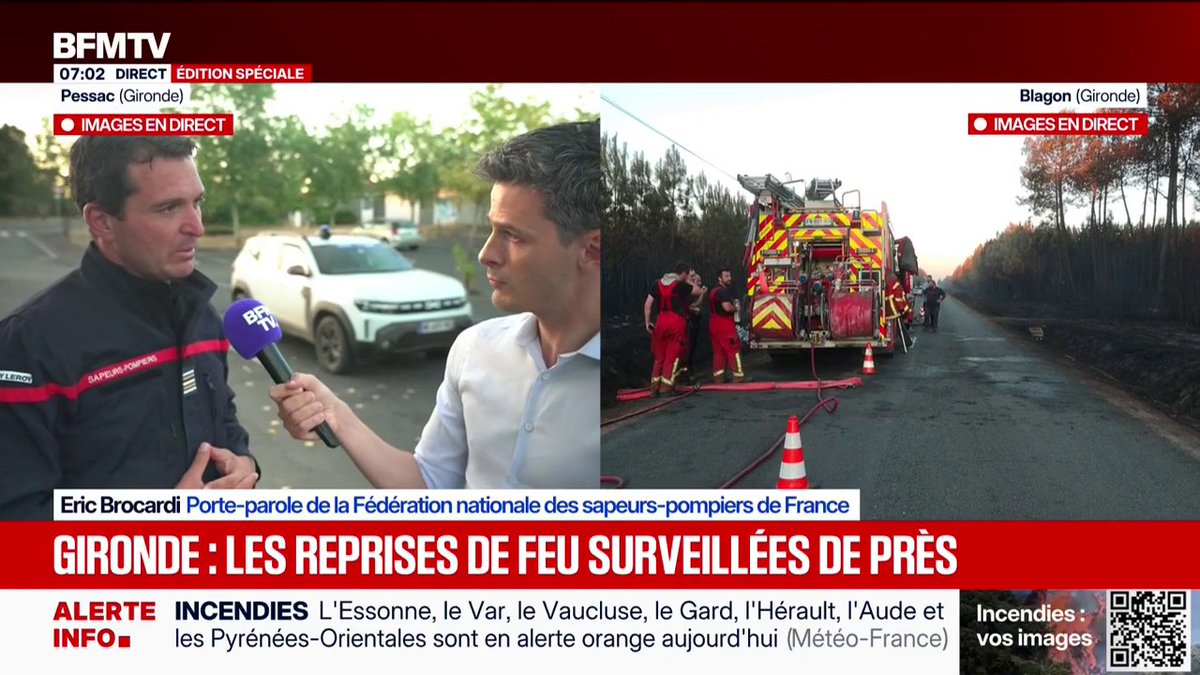 Les sapeurs-pompiers font un point sur l'évolution des feux dans la nuit en Grionde
