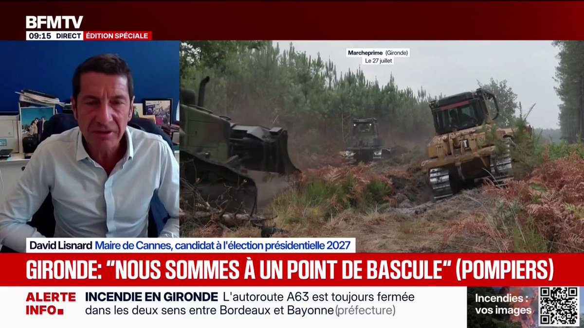 "Les maires de France expriment leur solidarité à l'égard de tous les élus locaux qui affrontent les incendies, des services de secours et de tous les bénévoles", déclare David Lisnard