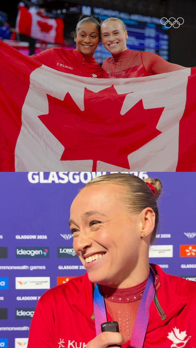 Team-mates that inspire each other! 🇨🇦❤️✨ Lia-Monica Fontaine was only four years old when Ellie Black won her first gold medal at the Commonwealth Games. Twelve years later, here they are dazzling the world together at #Glasgow2026 🙌 Do you have a question for any of the gymnasts? We can ask them today, let us know. 👇