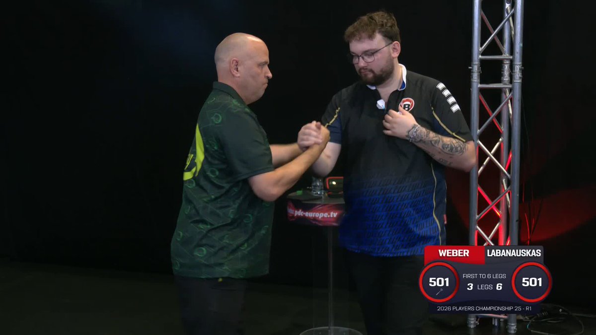 LABANAUSKAS SAFELY THROUGH! Darius Labanauskas produces an accomplished display to account for Leon Weber and set up a showdown against Michael van Gerwen in round two! 📺 #PC25