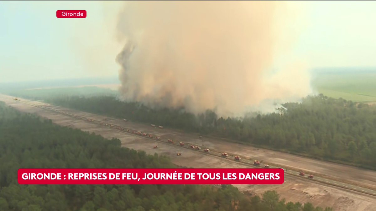 🔴 Regardez ces images impressionnantes de "tranchées" réalisées pour ralentir le feu en Gironde, où de nombreuses reprises de feu sont signalées. #canal16