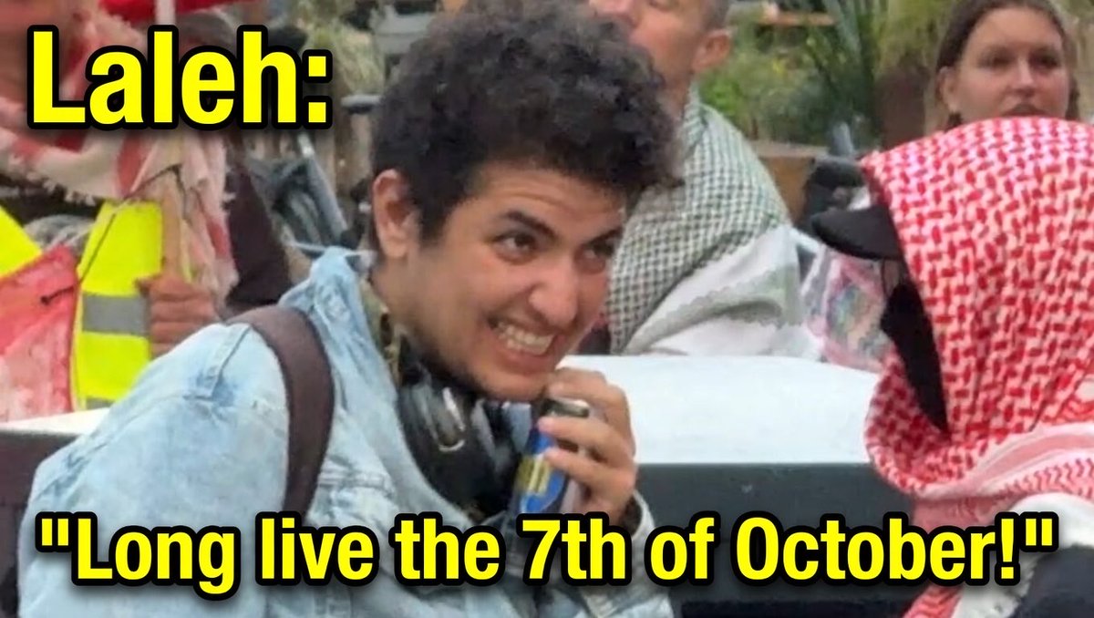 Laleh Almarjani die vol overgave "Long live the 7th of October!" staat te schreeuwen. Midden in Utrecht openlijk een terroristische slachtpartij verheerlijken onder het toeziend oog van de politie. Is dit niet simpelweg strafbaar? #Utrecht #Neude