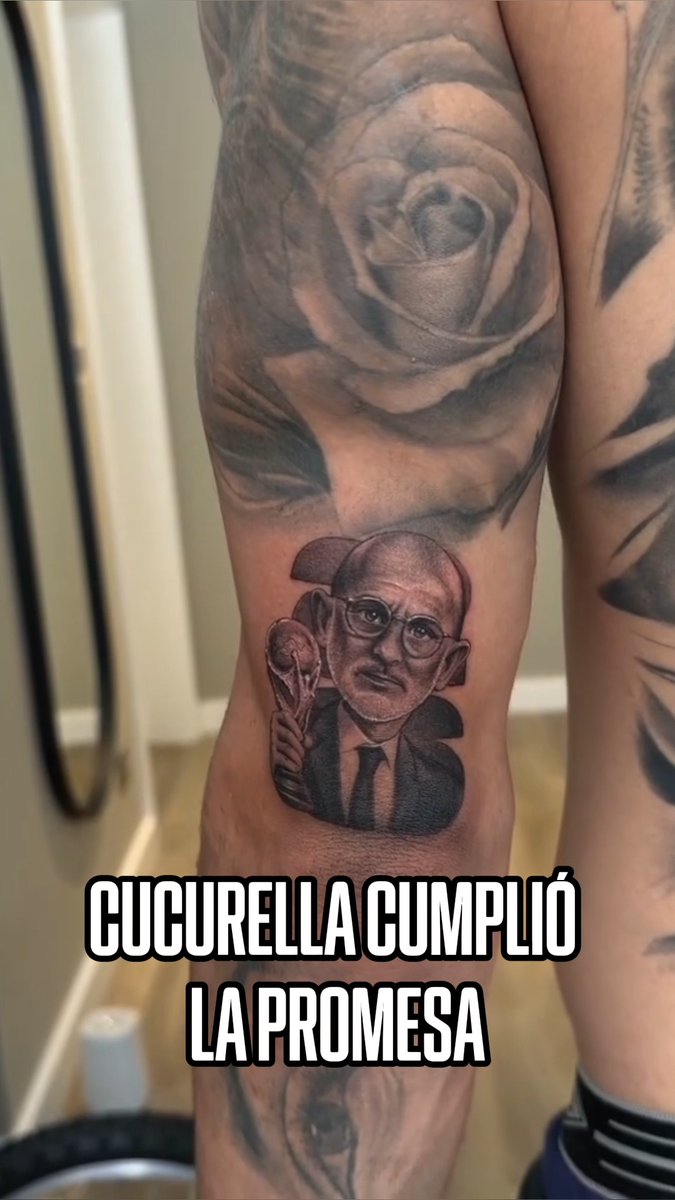 ¡QUÉ CRACK, CUCURELLA! 😅 Si pensaban que sería un tatuaje pequeño... pues no. 🇪🇸 El lateral prometió que se tatuaría a Luis de la Fuente si salían campeones del mundo y aquí está el resultado. (vía cucurella / ganga)