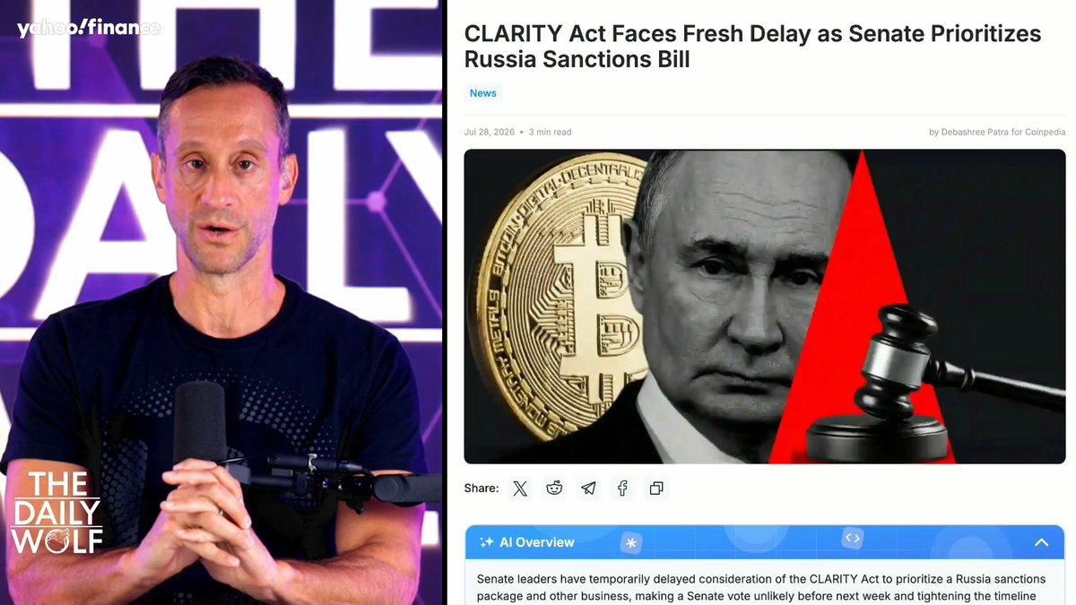 The CLARITY Act, a long-awaited crypto bill that would see clearer rules on crypto regulation, only has one more week to pass in the Senate. The Wolf Of All Streets breaks it down: