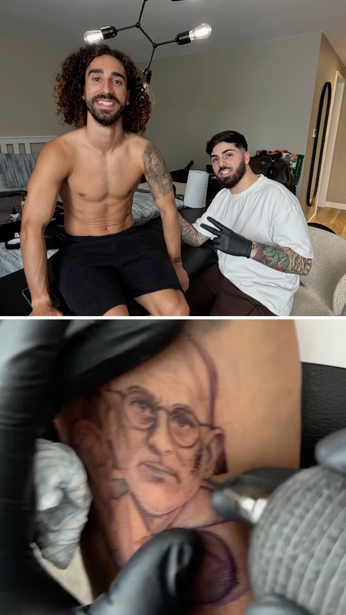 Marc Cucurella cumplió su promesa y se tatuó a Luis de la Fuente, tal y como había prometido si ganaba el Mundial de 2026 🤣😅. Vía: cucurella3 / IG