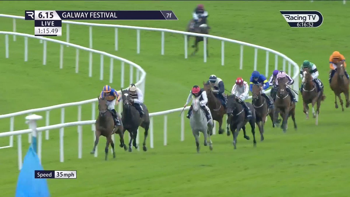 Samnina (Sea The Moon) kicks on from an eyecatching Curragh debut to cooly lands the spoils for Jessica Harrington in the Colm Quinn BMW Irish Stallion Farms Fillies' Maiden Galway Races