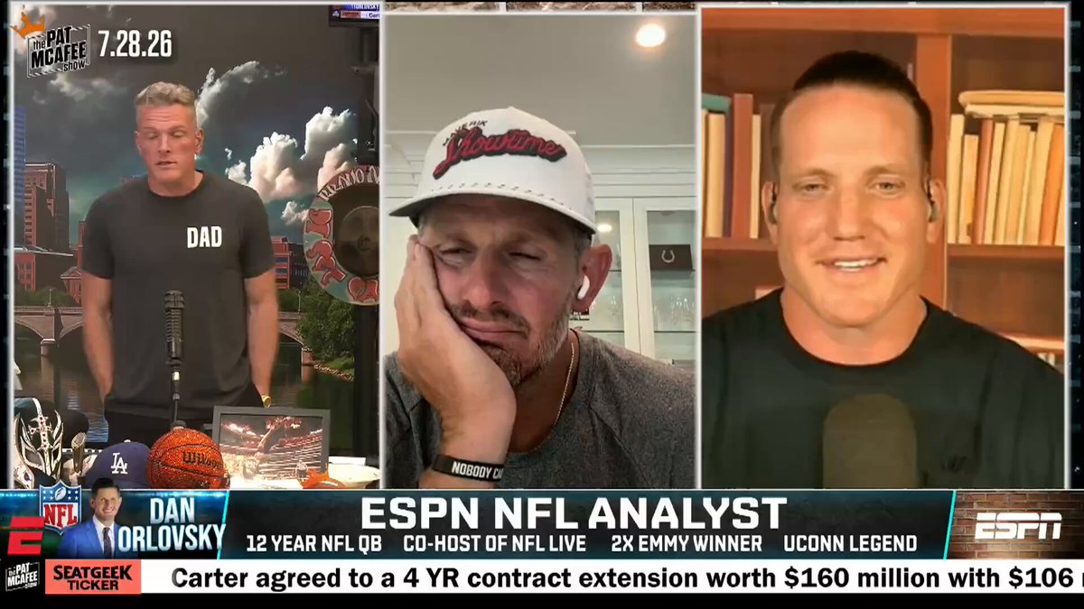 "I think there's some question marks on the Baltimore Ravens football team.. They're really good but they lost some guys.. The interior of their offensive line is brand new" Dan Orlovsky #PMSLive