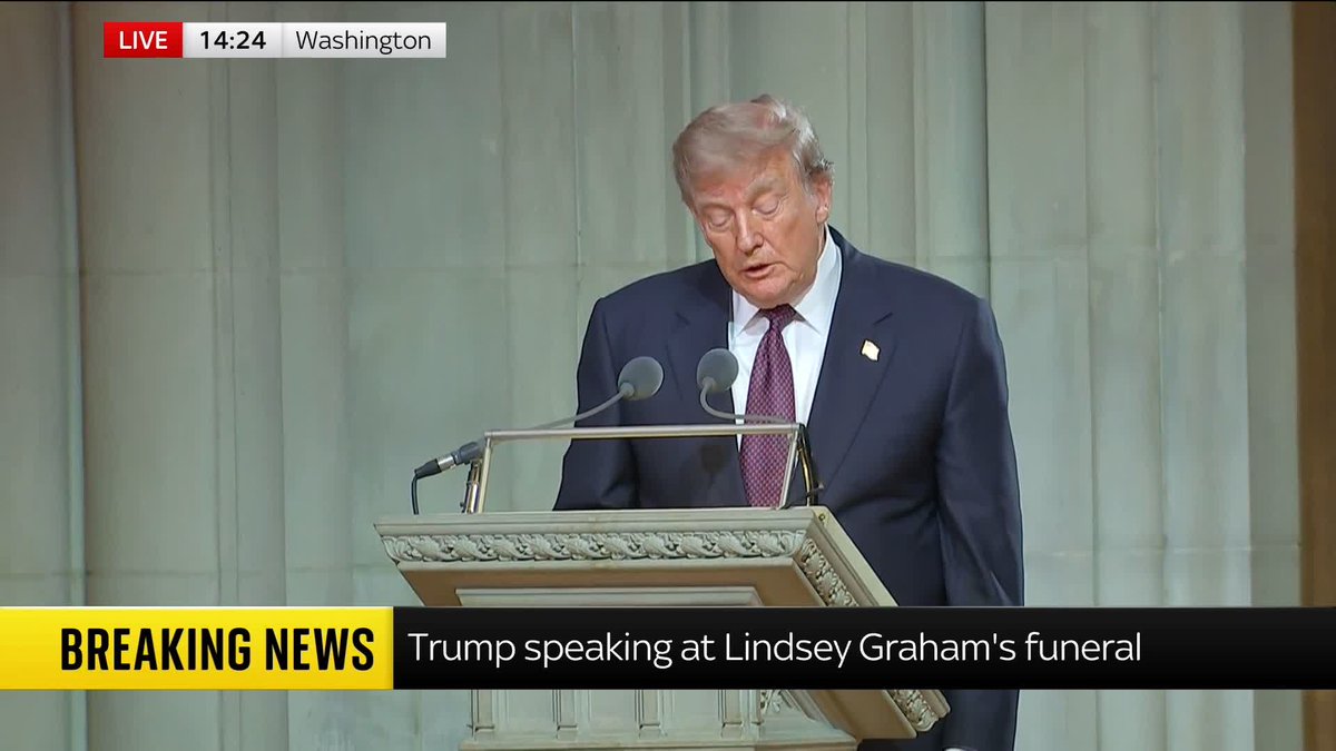"He went out at the peak of his career." U.S. President Donald Trump pays tribute to 'respected statesman' Lindsay Graham, after the senator died aged 71 earlier this month. 📺 Sky 501, Virgin 602, Freeview 233 and YouTube