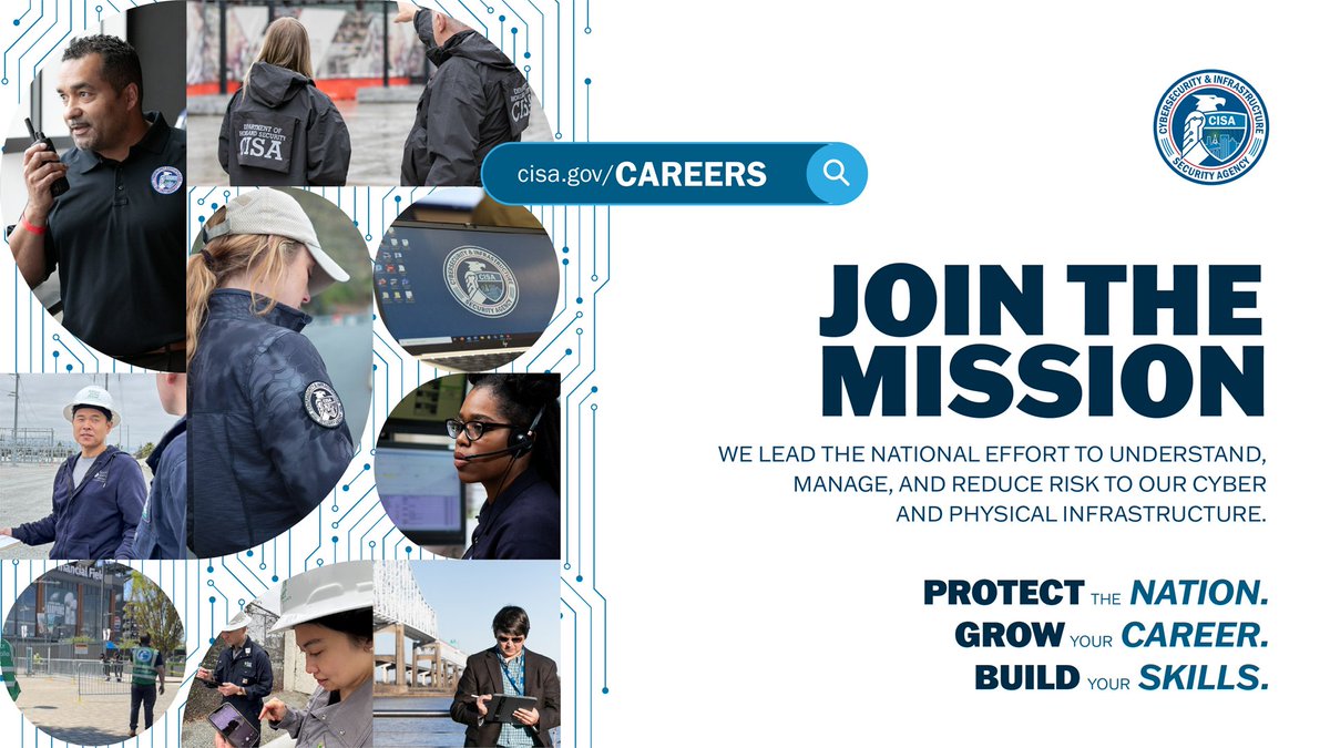 We’re recruiting! Join team CISA and help protect the systems America depends on with fast, modern, high‑impact work. New positions are frequently being added to USAJobs. Don’t wait, apply now: