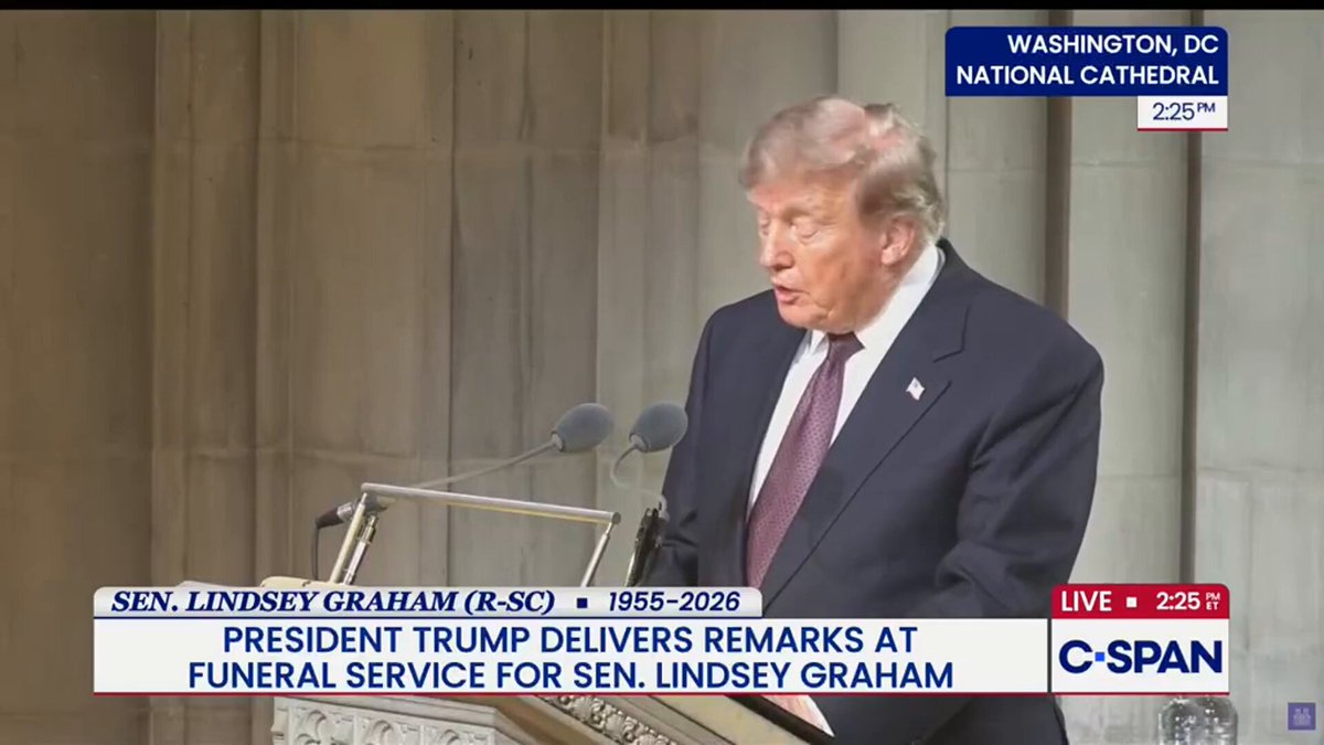 Trump's eulogy for Lindsey Graham started at his father's bar in Central, South Carolina, a phone call, a customer's wife, and a young Lindsey Graham already covering for someone. Trump called it his first lesson in diplomacy.