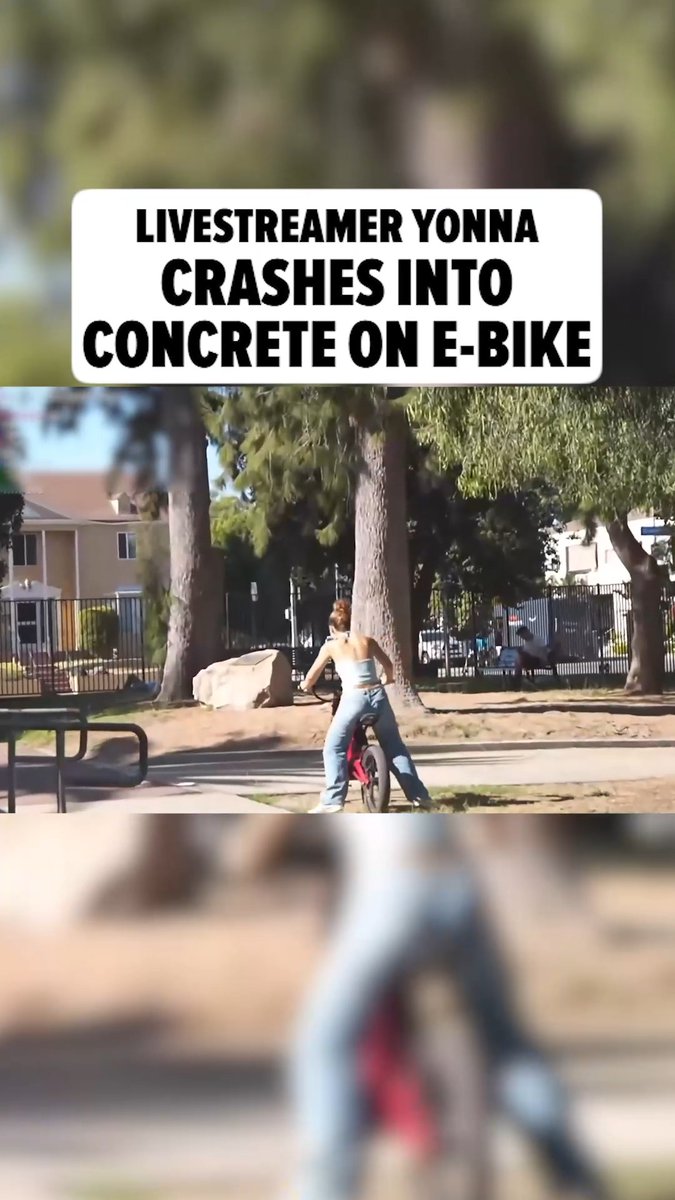 OUCH! 💥🤕 Livestreamer Yonna crashes into concrete on e-bike.