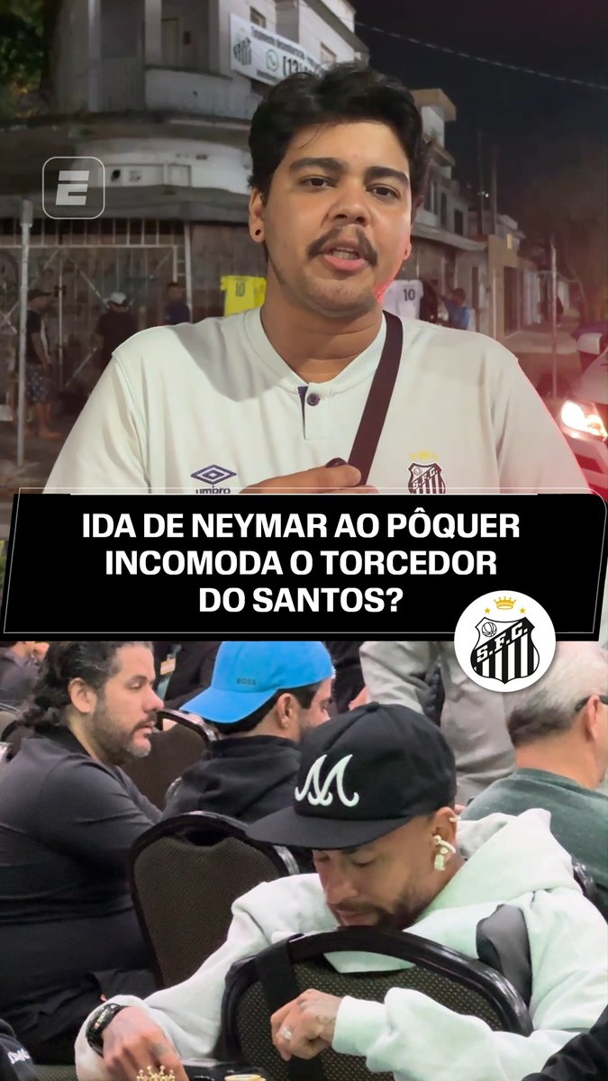 Os torcedores do Santos se incomodaram com a ida de Neymar ao Campeonato de Pôquer? Eles responderam! Assista a Santos x Universidad Central, AO VIVO, nesta terça-feira (28), às 21h30, pela ESPN no Plano Premium do #DisneyPlus. #SulAmericanaNaESPN #Santos #Neymar