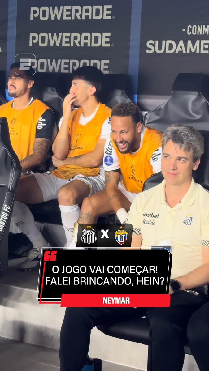 Neymar para os jornalistas que estavam lhe filmando antes de Santos x Universidad Central: “O jogo vai começar, hein?!” “Eu falei brincando, hein! Não vão postar: ‘falou bravo’… Falei brincando, calma aí! (Risos)” 🎥 ESPN Brasil