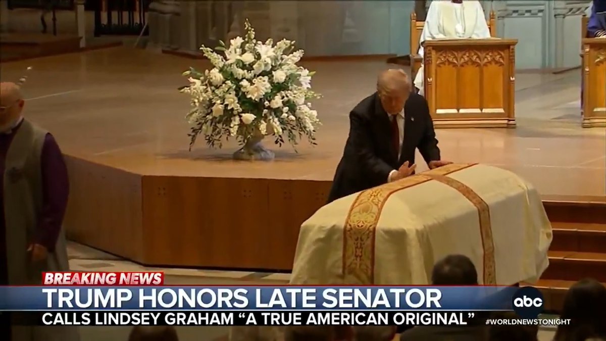 Pres. Trump delivered the eulogy at the funeral of Senator Lindsey Graham, calling Graham a "true American original." Israel's Prime Minister Netanyahu and Ukraine's Pres. Zelenskyy were also in attendance following a White House visit. Mary Bruce reports.