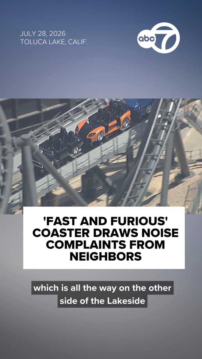 Residents living near Universal Studios Hollywood say they are concerned about noise from the theme park's new Fast and Furious: Hollywood Drift roller coaster. The new roller coaster towers over the theme park and the community surrounding it. Although the attraction has not yet opened to the public, Universal Studios has been conducting test runs.
