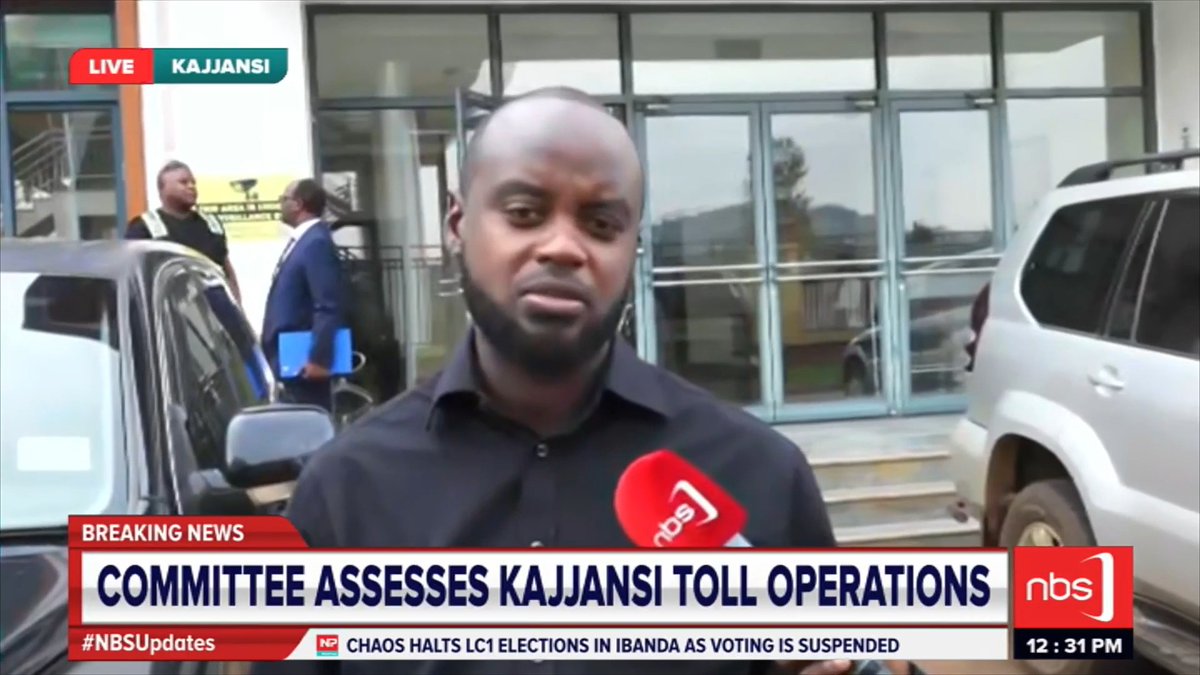 The Chairperson of the Parliamentary Committee on Physical Infrastructure, Hon. Mwine Mpaka, addresses the media on the committee’s findings following its impromptu inspection visit to the Kajjansi Toll Gate. #NBSUpdates #NBSParliamentLive