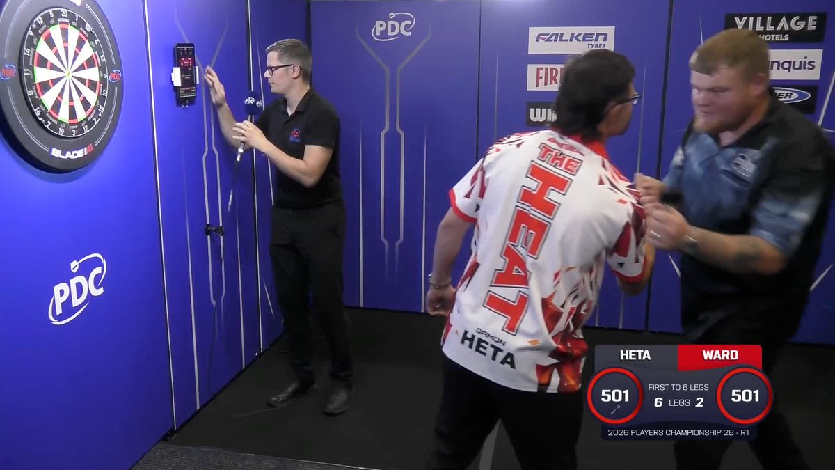 THE HEAT STAYS HOT! 🔥 Yesterday's PC25 runner-up Damon Heta delivers a 101+ average to continue his strong form, defeating Harry Ward 6-2! 📺 #PC26