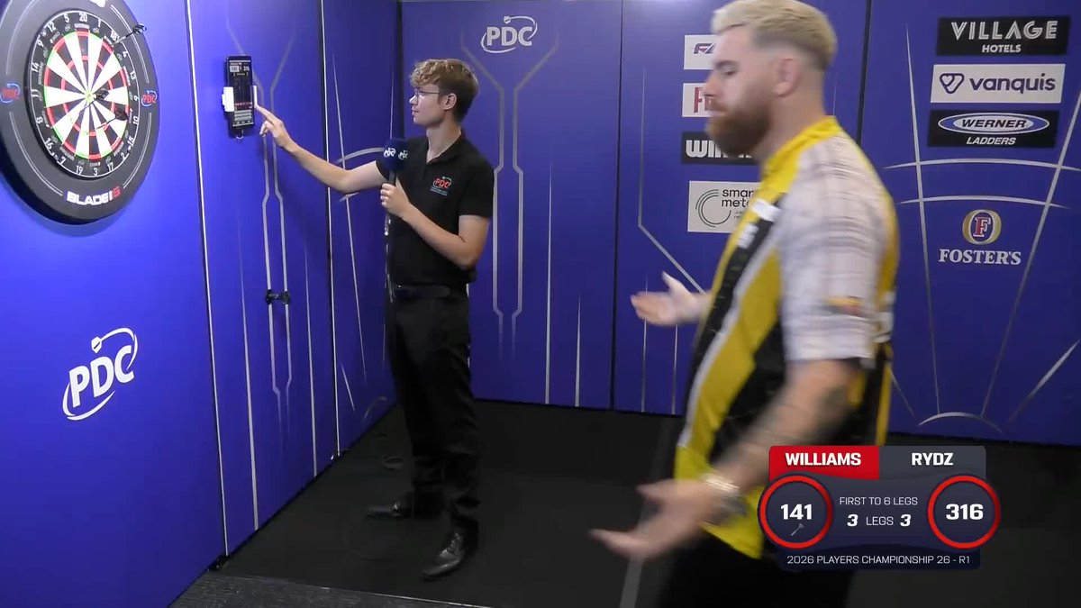 SHAGGY PINS THE NINE 🤩 Scott Williams takes out a nine-darter with his trademark route in his round one match against Callan Rydz in Hildesheim 🔥 Just a shrug from Shaggy 🤣🤷♂️ 📺 #PC26