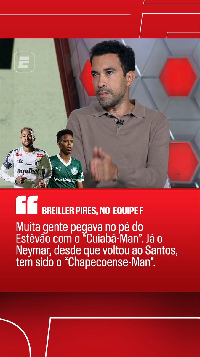 “Muita gente pegava no pé do Estêvão chamando ele de 'Cuiabá-Man'. No caso do Neymar, desde que voltou ao Santos, ele tem sido o 'Chapecoense-Man', esse cara de jogos menores.” 🎙️ Breiller Pires, na ESPN. 🎥 ESPN Brasil | SportsCenter Brasil